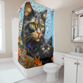 鮮やかモザイク猫ステンドグラス芸術的猫 シャワーカーテン (インサイチュ)