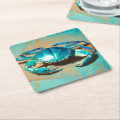 鮮やかモダンカニ スクエアペーパーコースター (アングル)