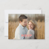 鮮やかモダンサンゴとピンク結婚写真 出欠カード (正面)