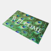 鮮やかモダン孔雀の羽へようこそ ドアマット (アングル)