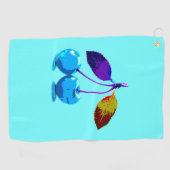 鮮やかライトブルーさくらんぼポップ・アートのアート ゴルフタオル (横)