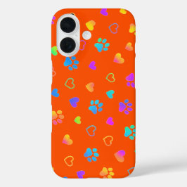 鮮やかレインボーパウアンドハート オレンジ iPhone 16ケース