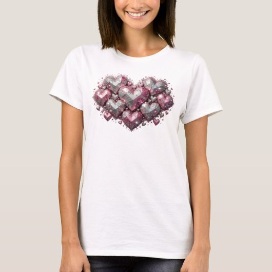 鮮やかレッドLOVE+SPARKLES Tシャツ (正面)