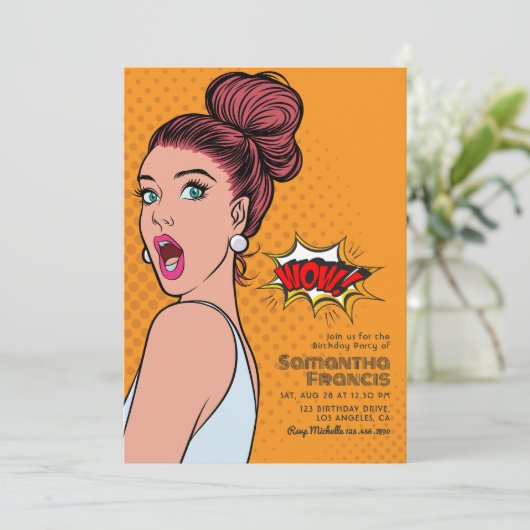 鮮やかレトロアポップ・アートのート誕生日バッシュ 招待状 (スタンド正面)