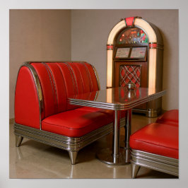 鮮やかレトロダイナーブース – ジュークボックス&ネオンライト ポスター