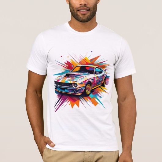 鮮やかレトロマッスルカーアート Tシャツ (正面)