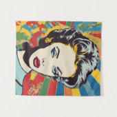 鮮やかレトロ女性ポップ・アートのポートレートアート タペストリー (正面(横))