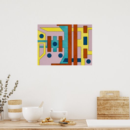 鮮やかレトロ工業用幾何学抽象芸術 ポスター (キッチン)