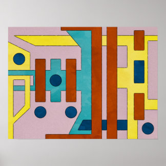 鮮やかレトロ工業用幾何学抽象芸術 ポスター