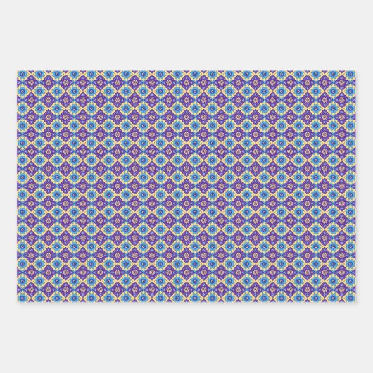 鮮やかレトロ幾何模様 ラッピングペーパーシート (正面2)