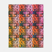 鮮やかレトロ抽象芸術葉パターン フリースブランケット (正面)