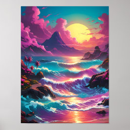 鮮やかレトロ波、はっきりしたレトロのカラフル爆発 ポスター