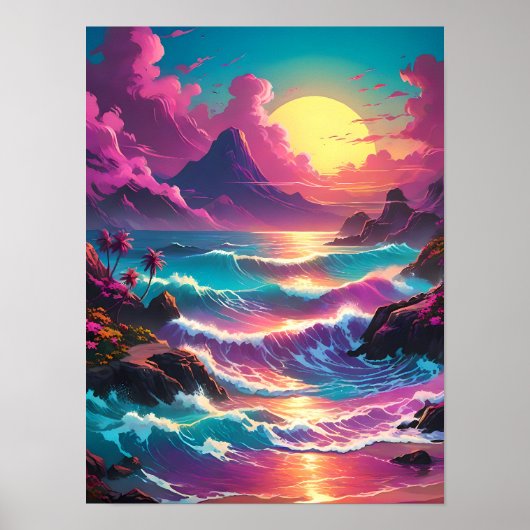 鮮やかレトロ波、はっきりしたレトロのカラフル爆発 ポスター (正面)