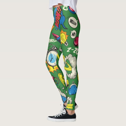 鮮やかレトロ漫画レギンスポップ・アートのアートカラースプラッシュ レギンス (左)