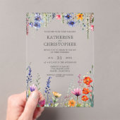 鮮やかワイルドフラワーエレガントな澄ん結婚式 アクリル招待状 (インサイチュ (ポータブル))