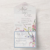 鮮やかワイルドフラワーピンク紫イエローオールインワン オールインワン招待状 (内側)