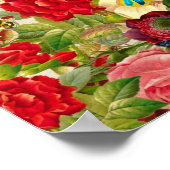 鮮やかヴィンテージガーデン花と蝶 ポスター (角)