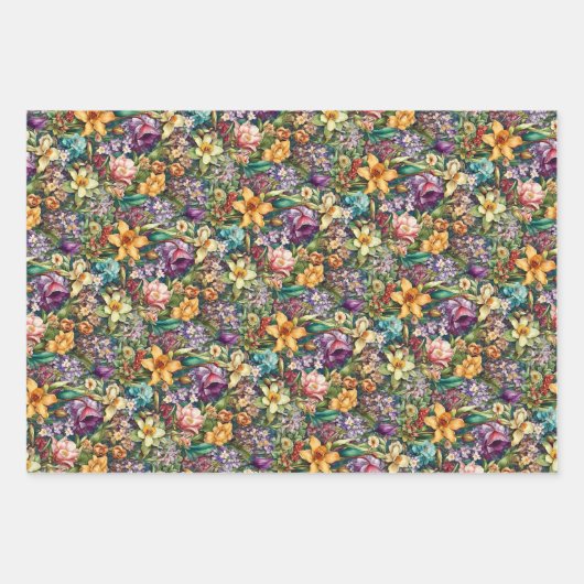 鮮やかヴィンテージスタイル春花模様 ラッピングペーパーシート (正面)