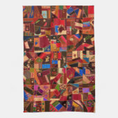 鮮やかヴィンテージ熱狂するキルト キッチンタオル (縦)