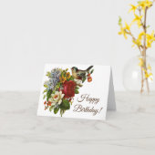 鮮やかヴィンテージ花鳥ハッピーバースデー カード (黄色い花)