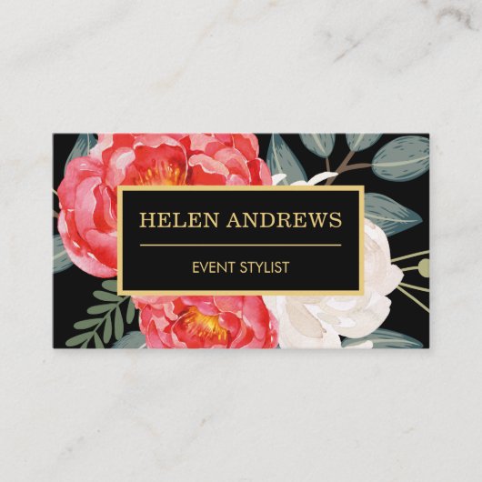 鮮やかヴィンテージ赤フローラ 名刺 (正面)