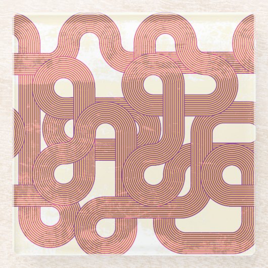 鮮やかヴィンテージ:抽象芸術カラフル線 ガラスコースター (正面)