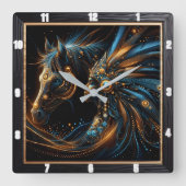 鮮やか先住民インディアン及び馬の調和 スクエア壁時計 (正面)