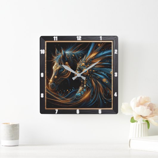 鮮やか先住民インディアン及び馬の調和 スクエア壁時計 (ホーム)