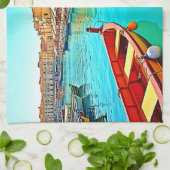 鮮やか地中海のポートデザイン キッチンタオル (折り畳み)