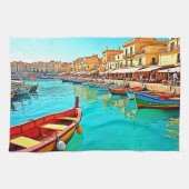 鮮やか地中海のポートデザイン キッチンタオル (横)