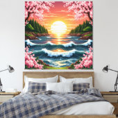 鮮やか夕日の海波 キャンバスプリント (インサイチュ (寝室))