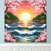 鮮やか夕日の海波 キャンバスプリント (インサイチュ (ウッドフロア))