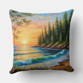 鮮やか夕日の海波 クッション (裏面)