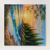 鮮やか夕日の海波 ジグソーパズル (横)