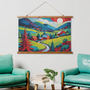 鮮やか夕日の絵を描風景 吊り下げ型タペストリー