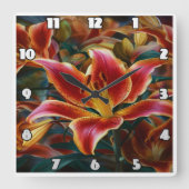 鮮やか夕暮れの庭でリリー開花 スクエア壁時計 (正面)
