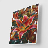 鮮やか夕暮れの庭でリリー開花 スクエア壁時計 (傾斜)