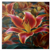 鮮やか夕暮れの庭でリリー開花 タイル (正面)