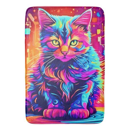 鮮やか子猫:美しいネオンのアートワーク バスマット (正面縦)