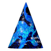 鮮やか宇宙ブルーきらめくグリッター パーティーハット (左)