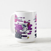 鮮やか宇宙宇宙飛行士レトロイラストレーション コーヒーマグカップ (正面左)
