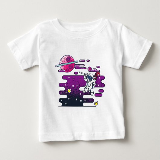 鮮やか宇宙宇宙飛行士レトロイラストレーション ベビーTシャツ (正面)