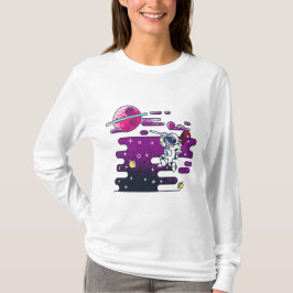 鮮やか宇宙宇宙飛行士レトロイラストレーション Tシャツ