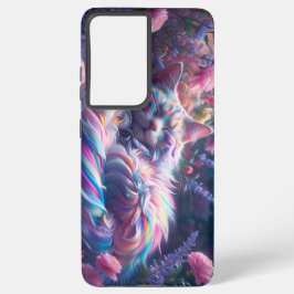 鮮やか寝猫とフローラ背景 – Digi Samsung Galaxy S21 Ultraケース