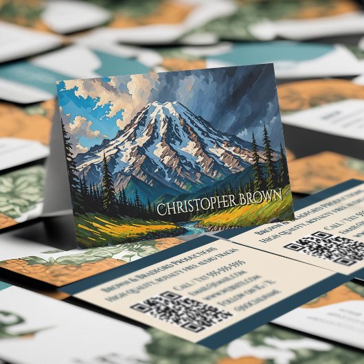 鮮やか山レイニア風景雲木QR 名刺