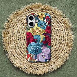 鮮やか庭モノグラムカラフルヴィンテージ花 iPhone 16ケース