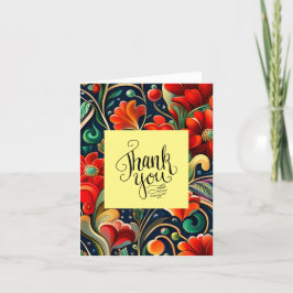鮮やか感謝してい：赤い花と折り畳みサンキューカード サンキューカード