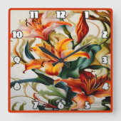 鮮やか抽象デザインのユリカラフルー スクエア壁時計 (正面)