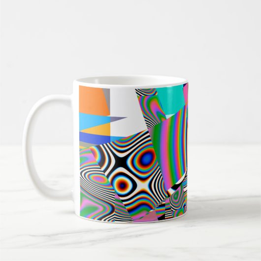 鮮やか抽象芸術の背景パカラフルターン図形 コーヒーマグカップ (左)