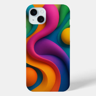鮮やか抽象芸術の3Dシェイプ iPhone 15 MINIケース